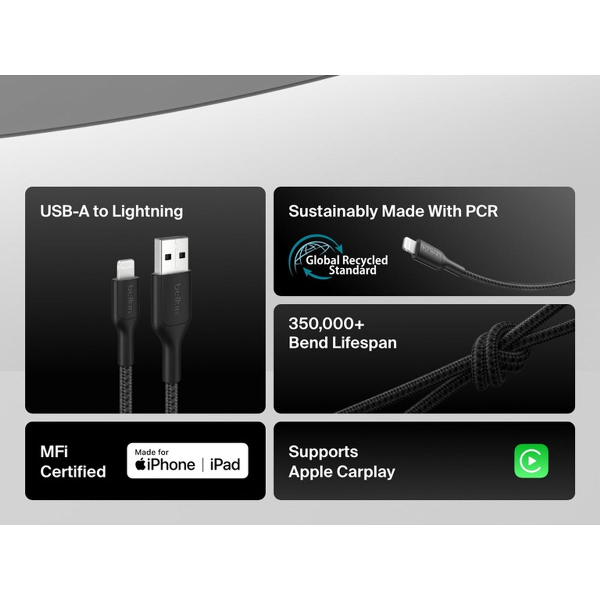 Belkin BoostCharge Pro Braided Lightning to USB-A Cable 1M Black CAA020FQ1MBK tl:fd6cfd89
