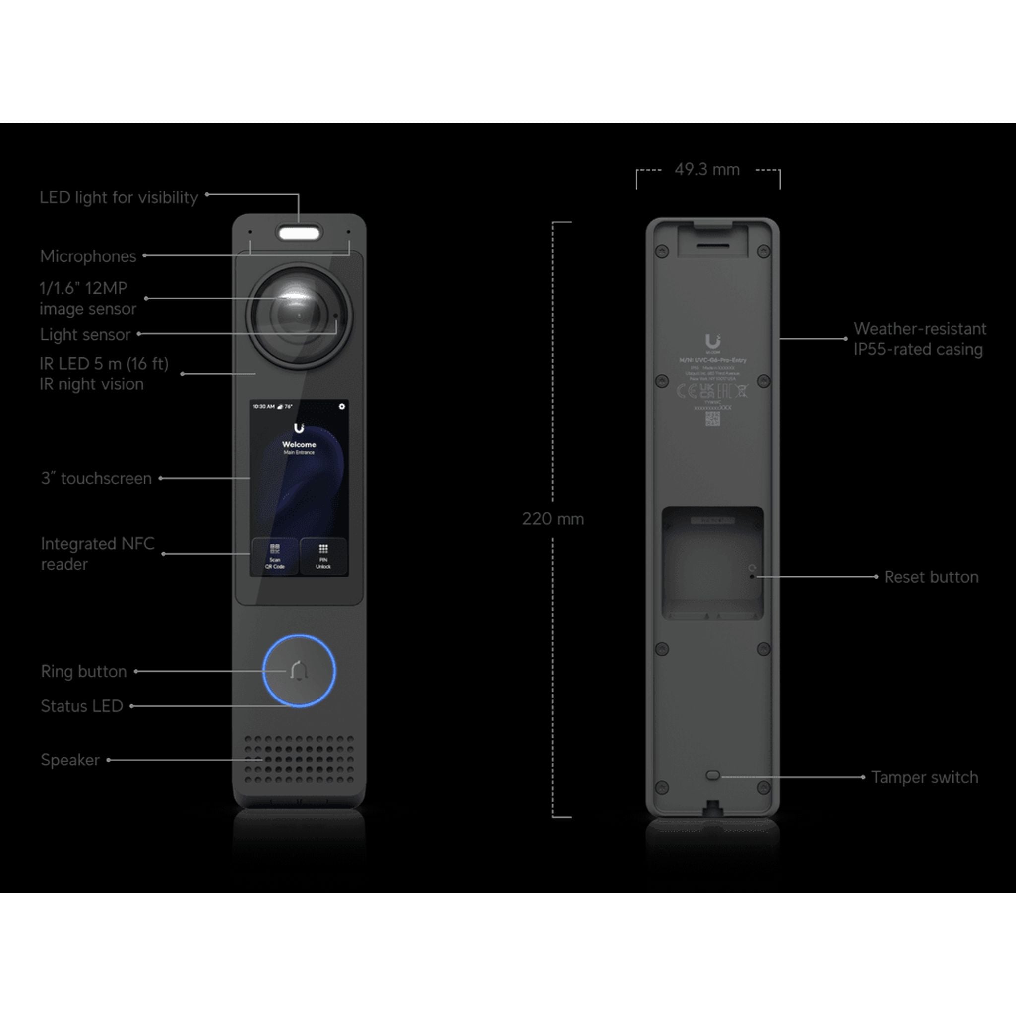 Ubiquiti G6 Pro Entry 12MP Two-Way Audio Touch Display System tl:cb76303f