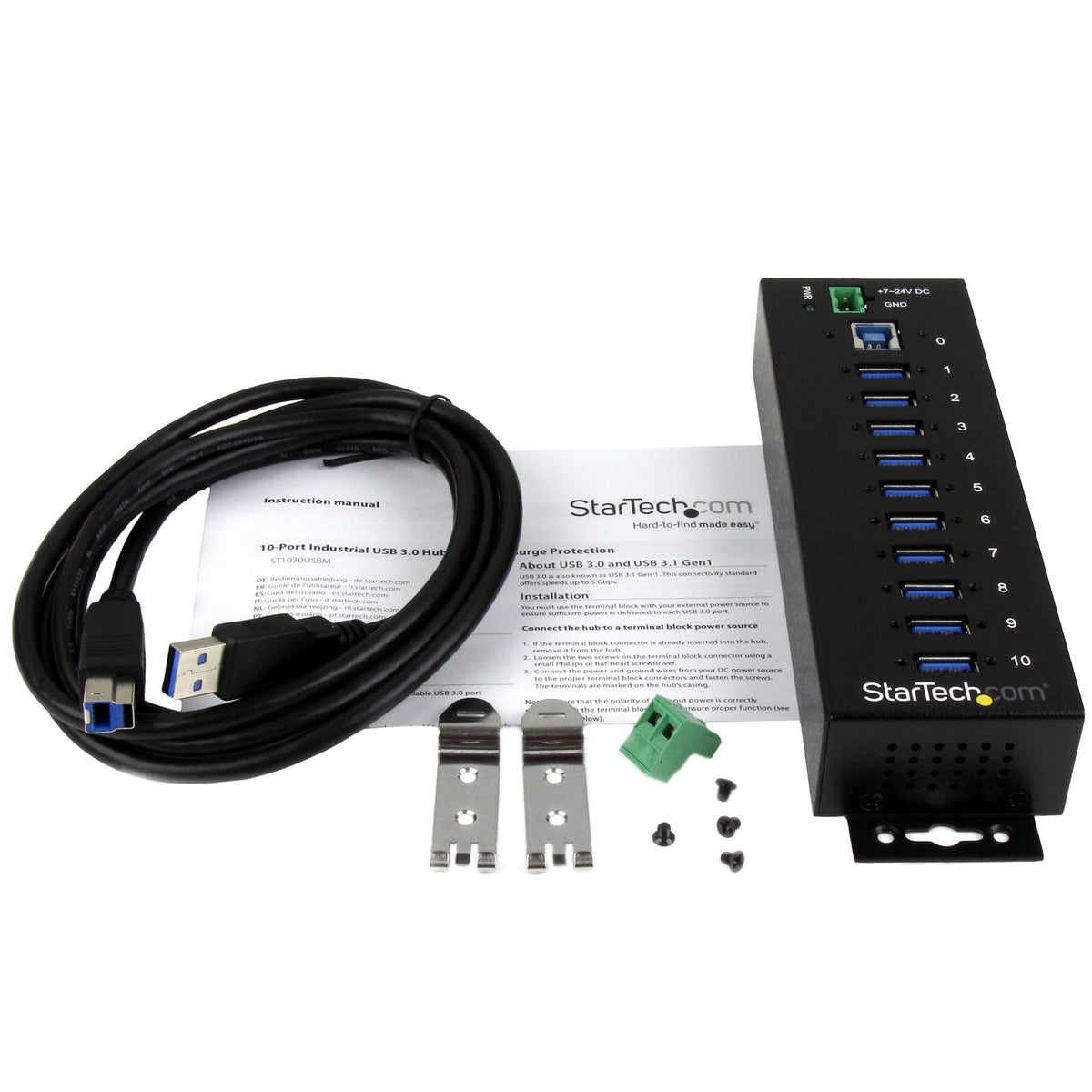 StarTech.com USB Hub 10 USB 3.0 Ports External Black