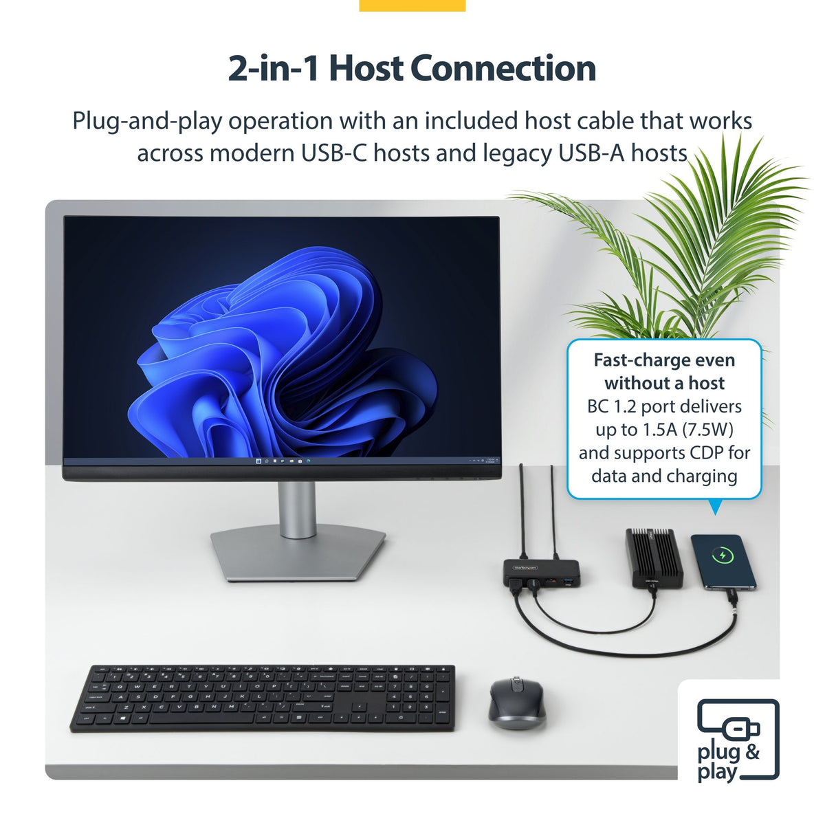 StarTech 4-Port USB-A Hub 5Gbps Self-Powered BC 1.2 Charging Port