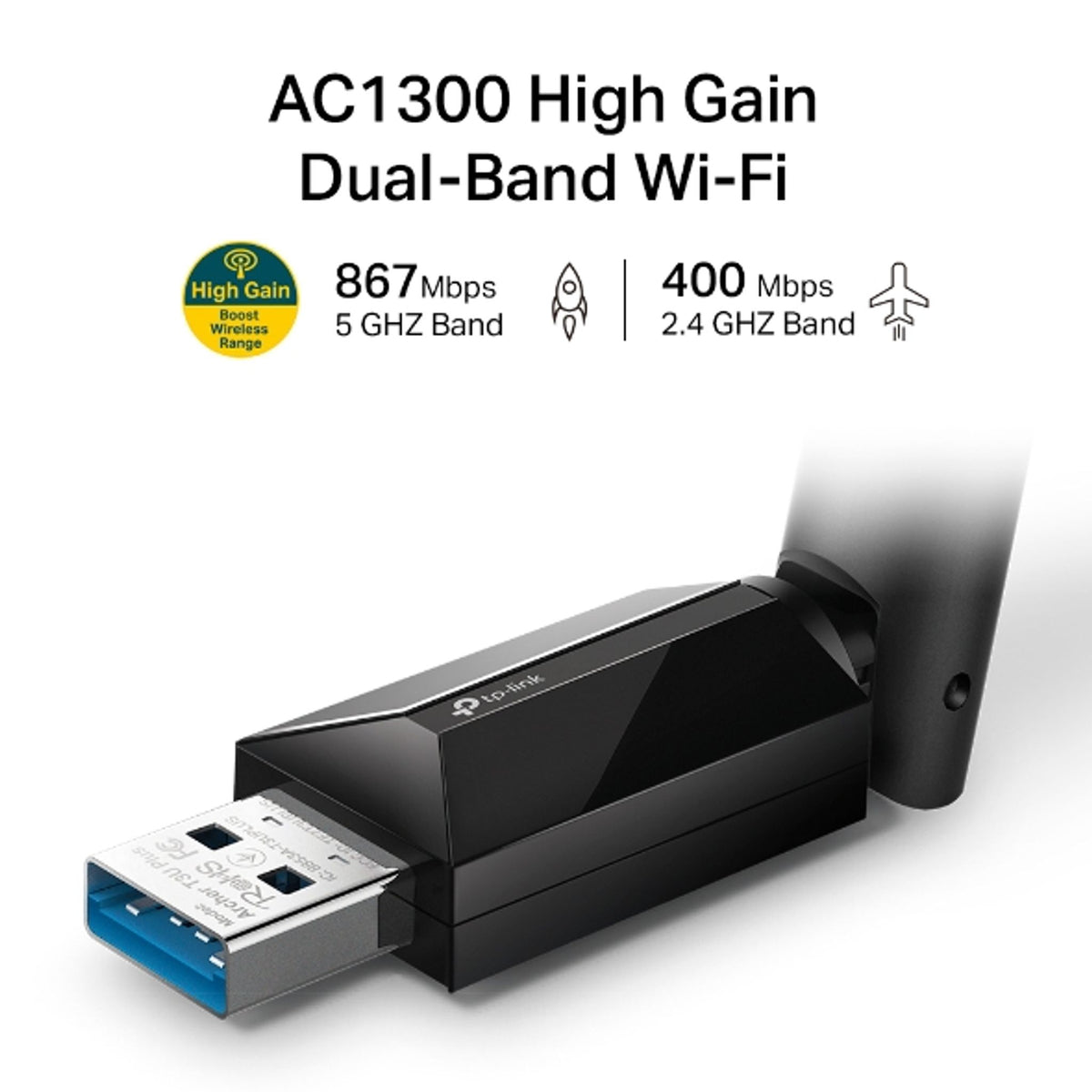TP-Link Archer T3U Plus AC1300 High Gain Dual Band USB Adapter 867Mbps 5GHz 400Mbps 2.4GHz USB 3.0 tl:63a7428e
