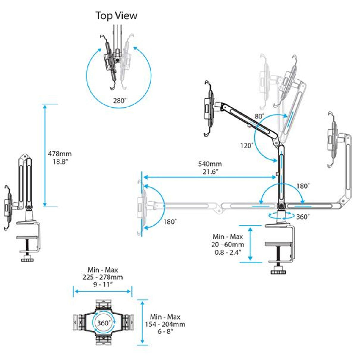 StarTech.com Articulating Tablet Arm 9" to 11" Locking Steel White