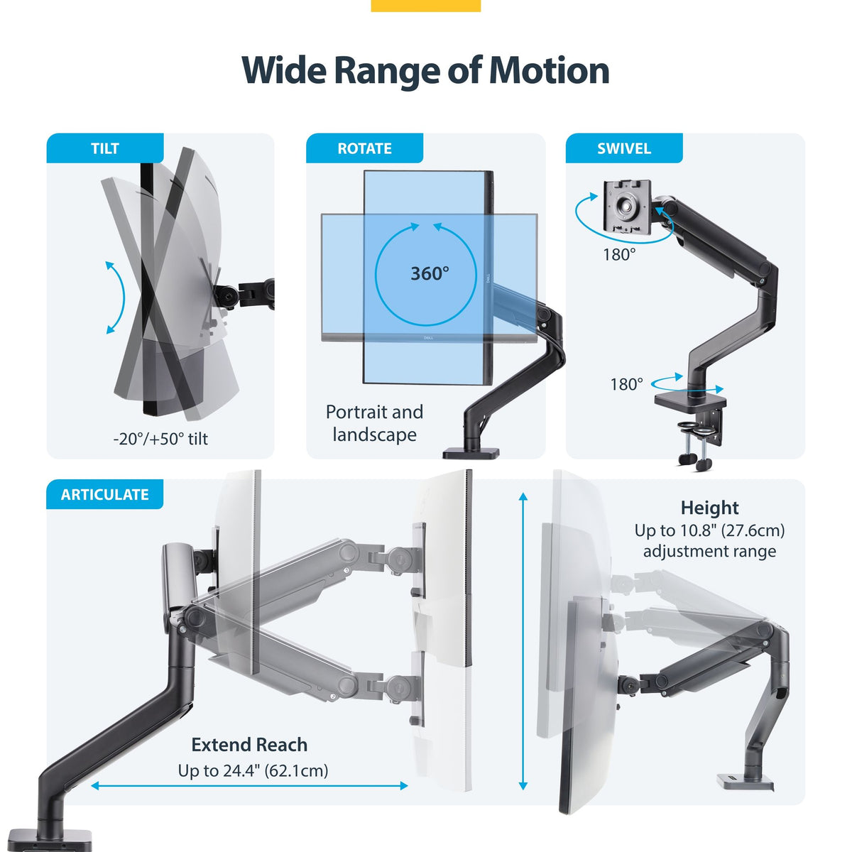 StarTech.com Monitor Desk Mount 49" 20kg VESA 75x75/100x100 Mechanical Spring