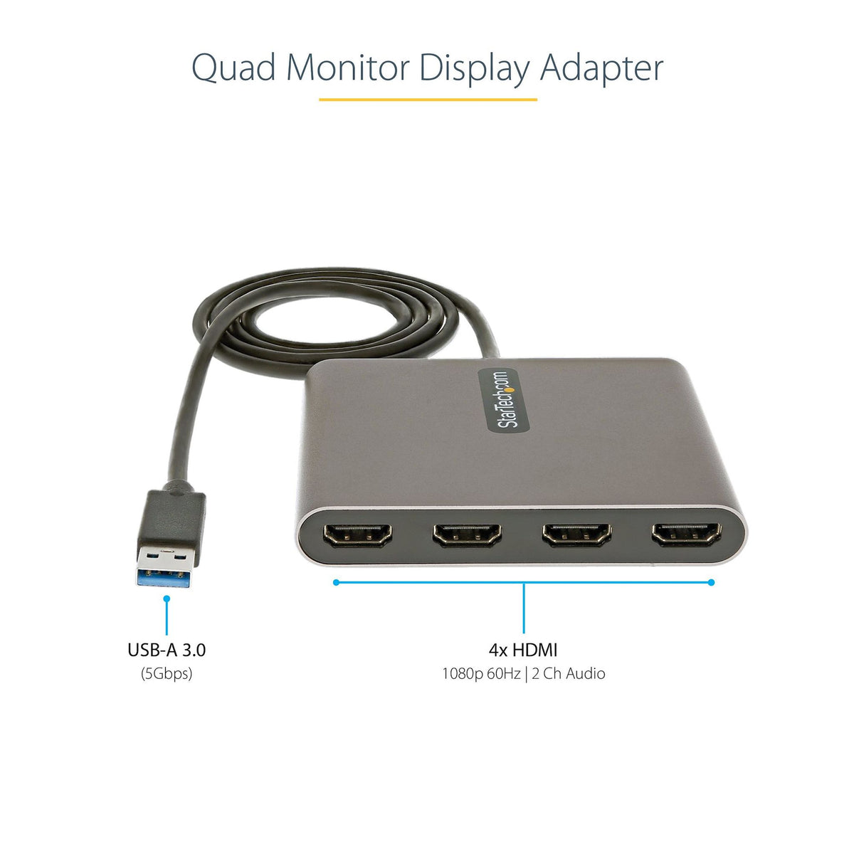 StarTech USB 3.0 to Quad HDMI Adapter 4x Monitor Converter 1m Cable