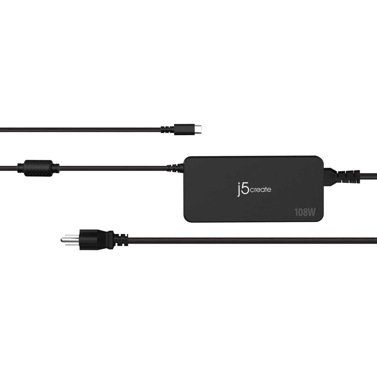 j5create JUP34108 AC Adapter 1 USB 2 USB-C 1.2m Cable Black