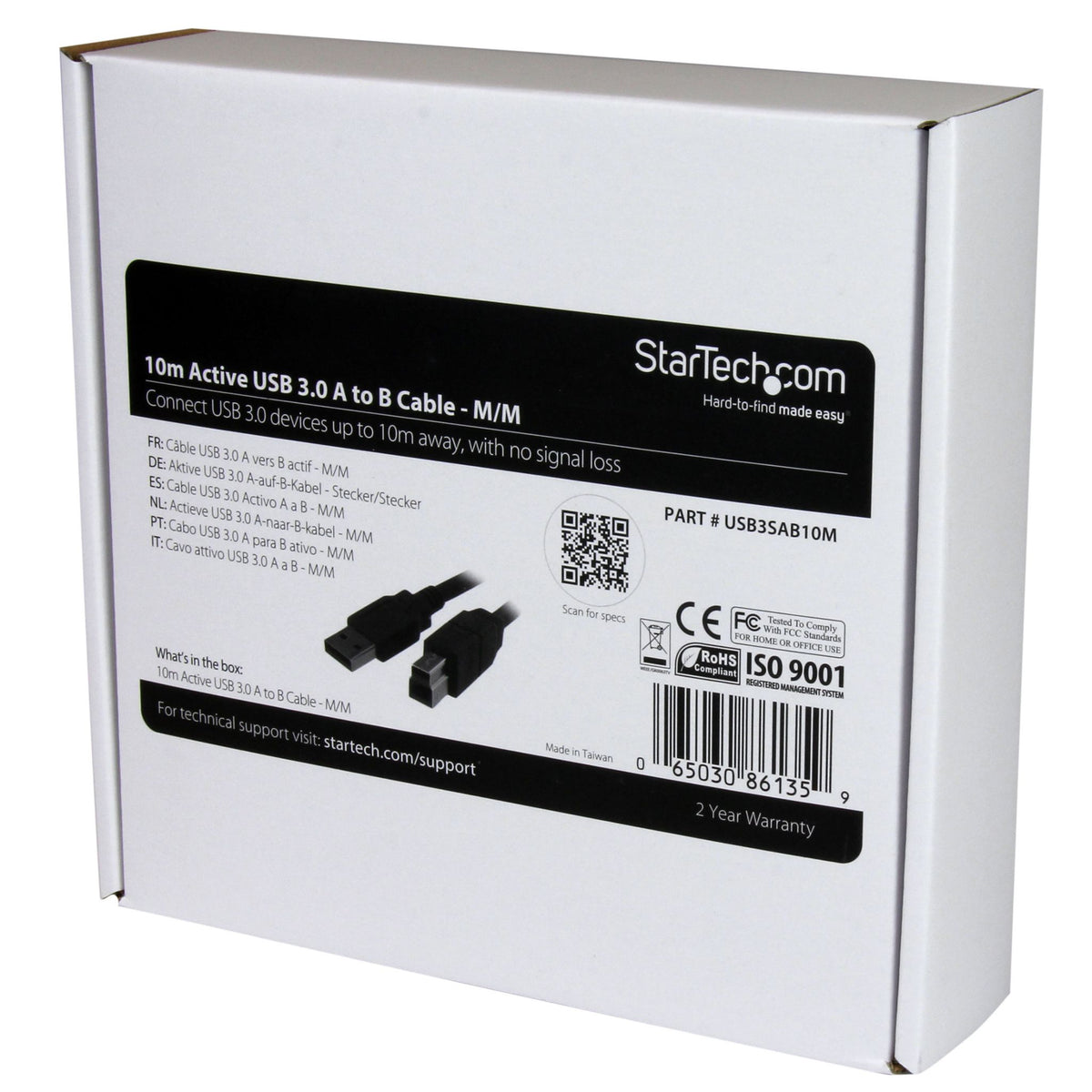 StarTech 10m Active USB 3.0 A to B Cable M/M Black