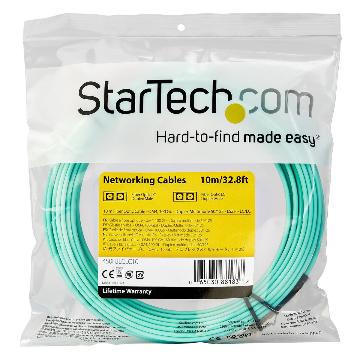 StarTech OM4 10m LC/LC-UPC Multimode Fiber Optic Cable 50/125µm LSZH