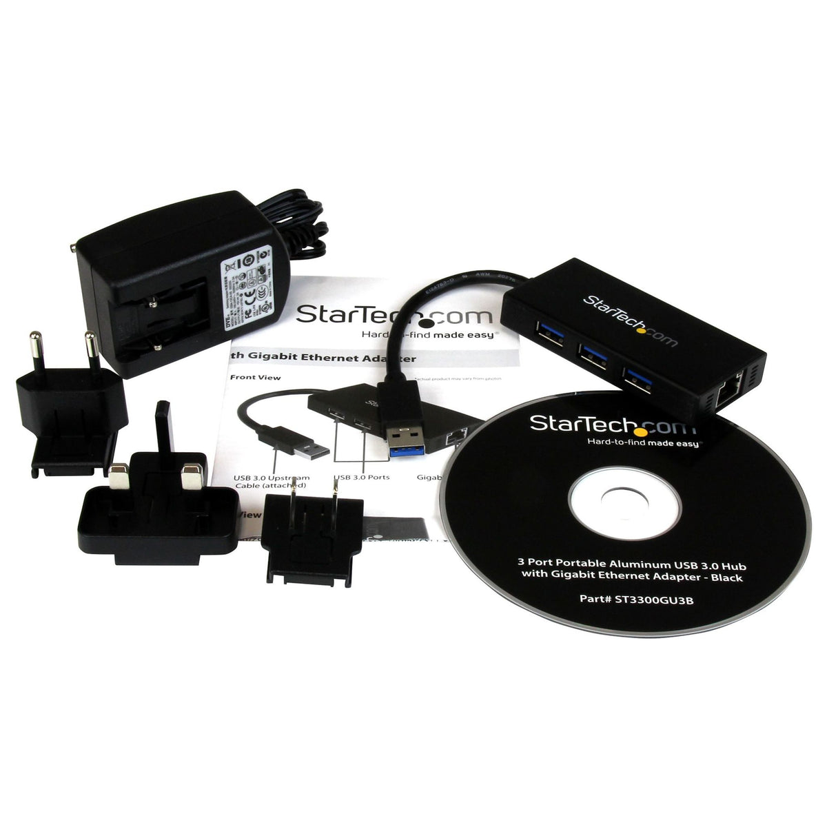 StarTech 3-Port USB 3.0 Hub with Gigabit Ethernet 5Gbps Aluminum