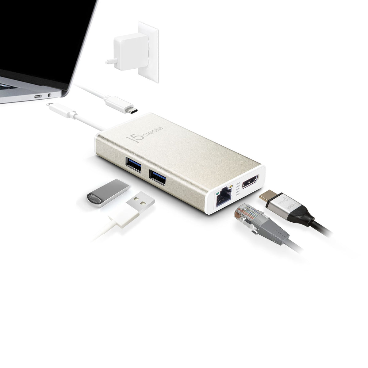 j5create JCA374 5 Port USB-C Docking Station 4K HDMI RJ45 Charging