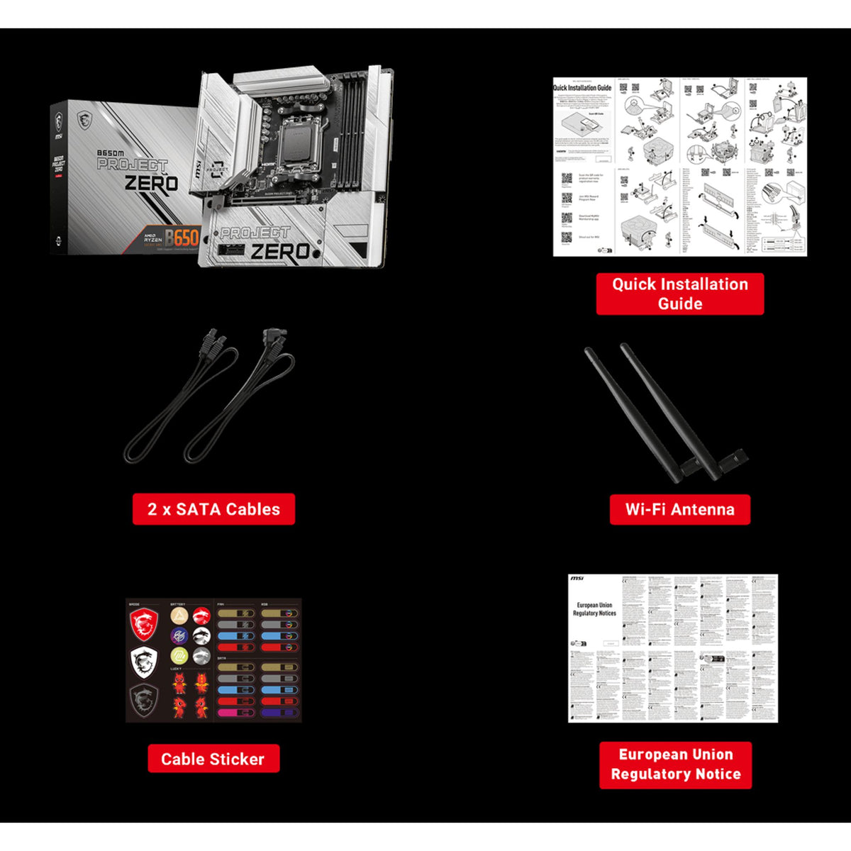 MSI B650M PROJECT ZERO Motherboard AMD B650 4x DDR5 128GB 2x M.2 HDMI USB 3.2 tl:6710e233