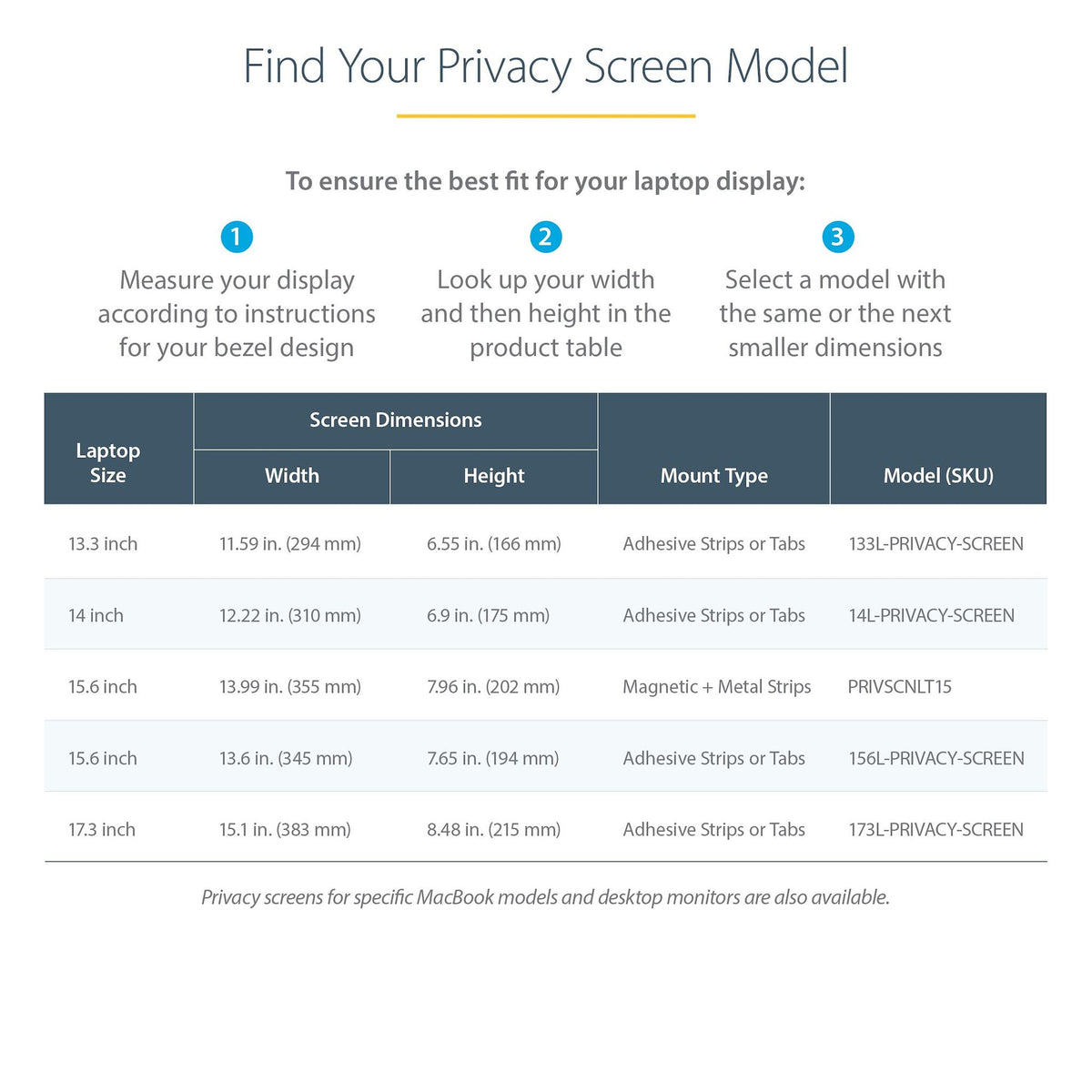 StarTech.com 15.6" 16:9 Anti-Glare Privacy Filter 51% Blue Light Reduction