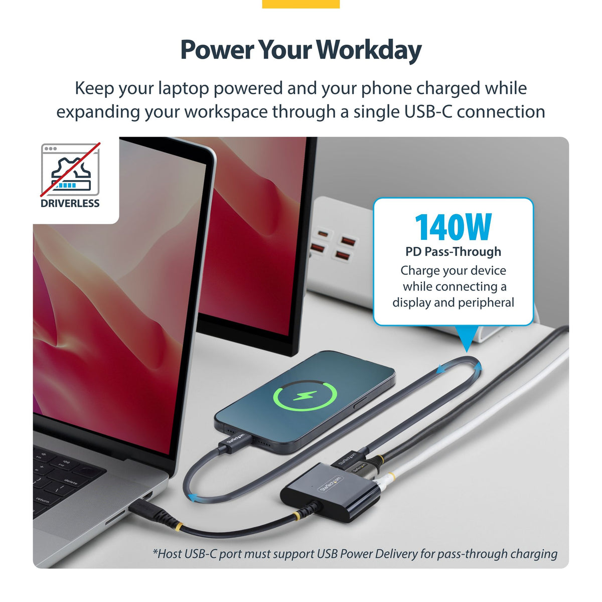 StarTech USB-C to HDMI Multiport Adapter 4K 60Hz 140W PD USB-A Hub