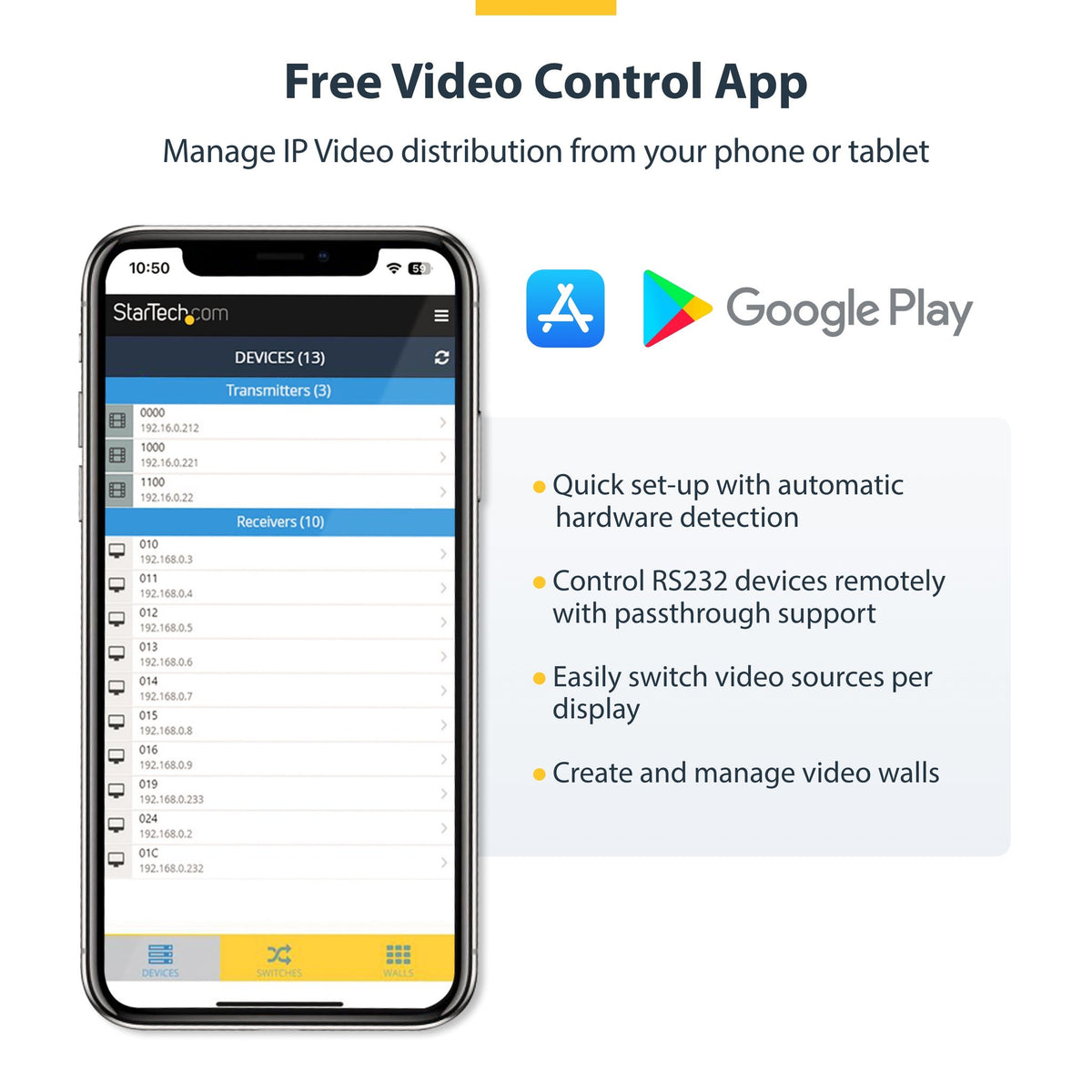 StarTech.com 4K HDMI Over IP Receiver ST12MHDLAN4K Video Control App Included