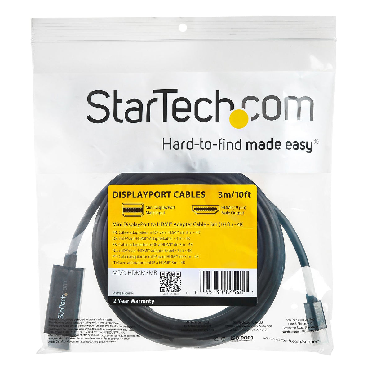 StarTech.com 3m Mini DisplayPort to HDMI Cable 4K 30Hz mDP to HDMI Adapter Black