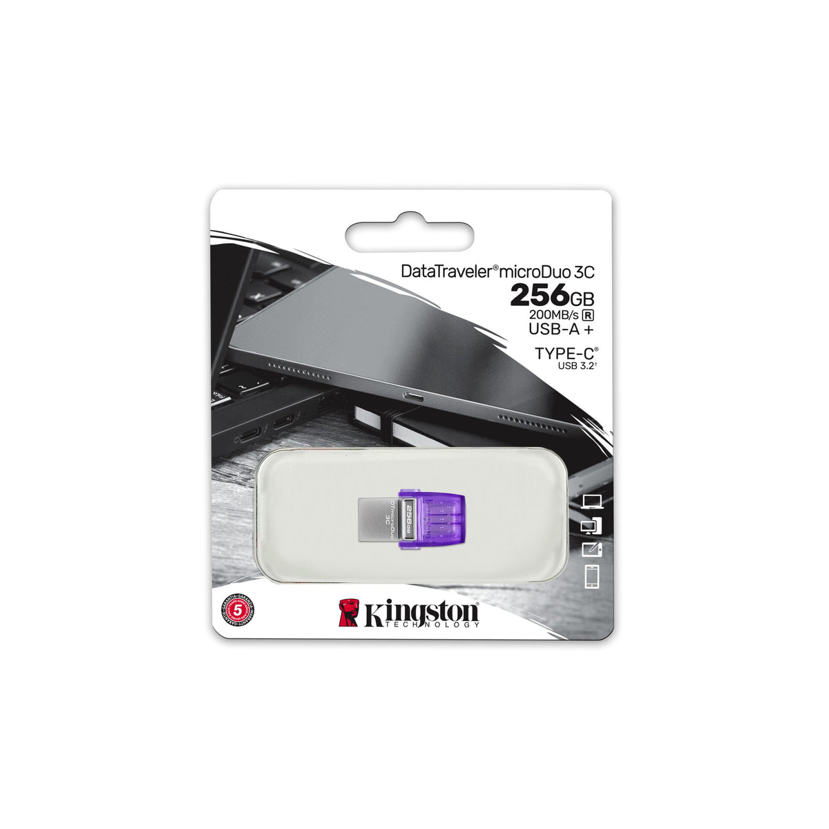 Kingston DataTraveler microDuo 3C 256GB USB 3.2 200MB/s Read Speed Flash Drive