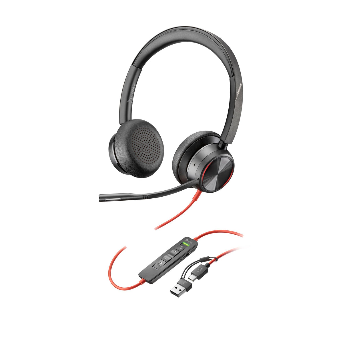 HP Poly BW 8225 Stereo USB-C Headset + USB-C/A Adapter