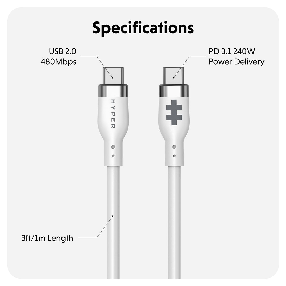 Targus HyperJuice HJ4001WHGL 1m USB-C to USB-C Charging Cable White Tangle
