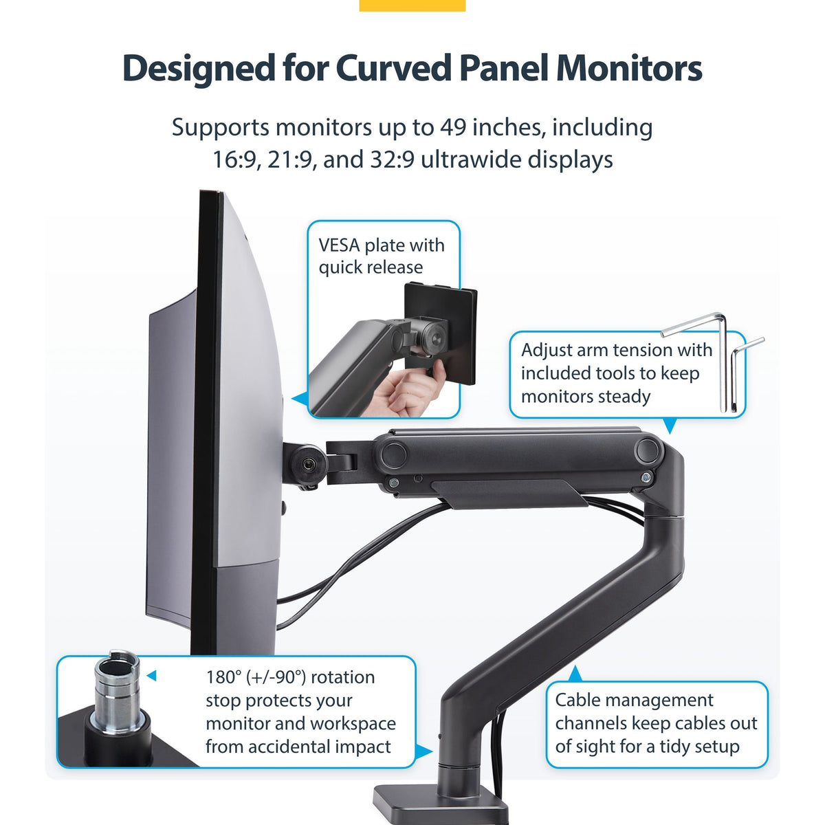 StarTech.com Monitor Desk Mount 49" 20kg VESA 75x75/100x100 Mechanical Spring