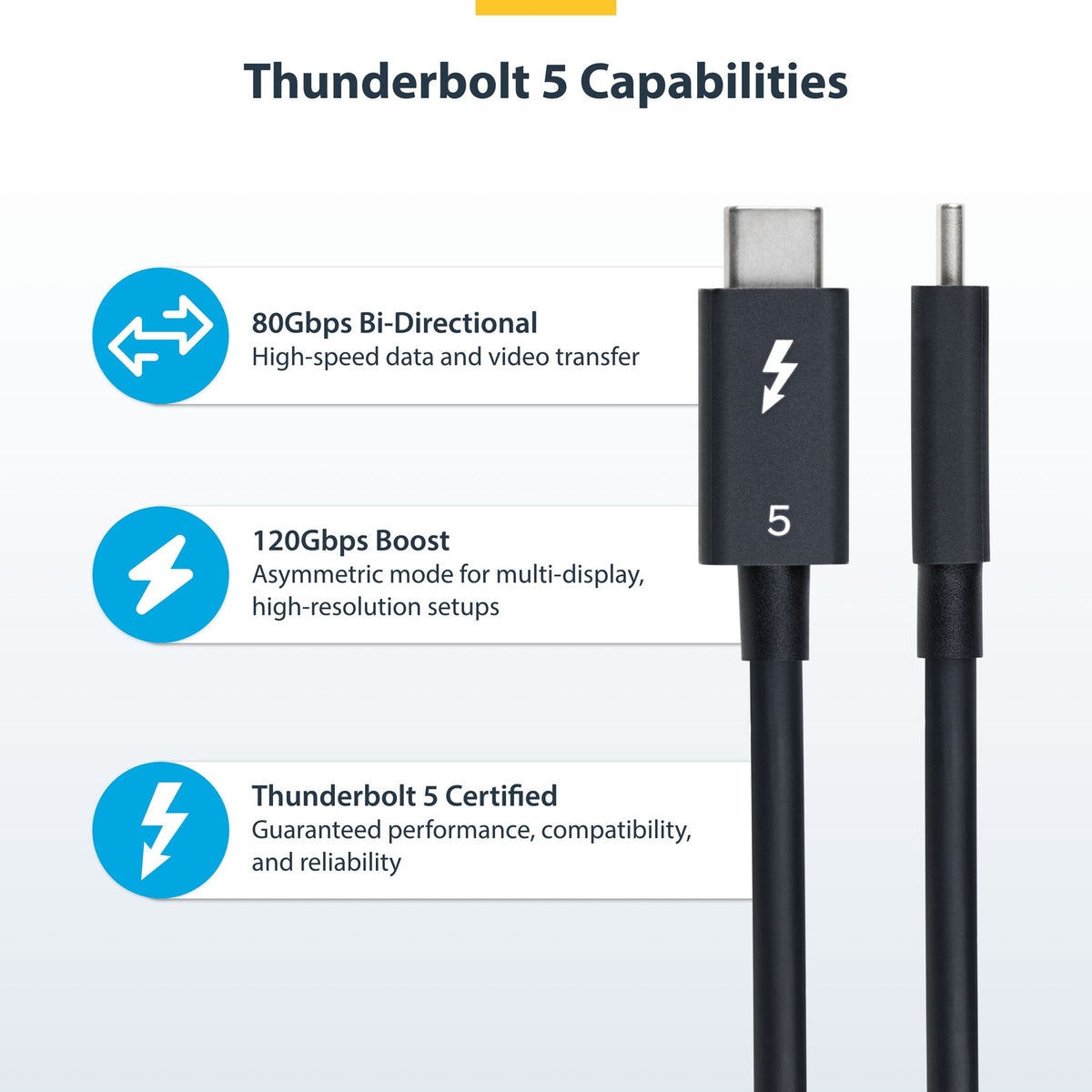 StarTech.com Thunderbolt 5 Cable 80Gbps 240W PD 8K USB-C-Compatible