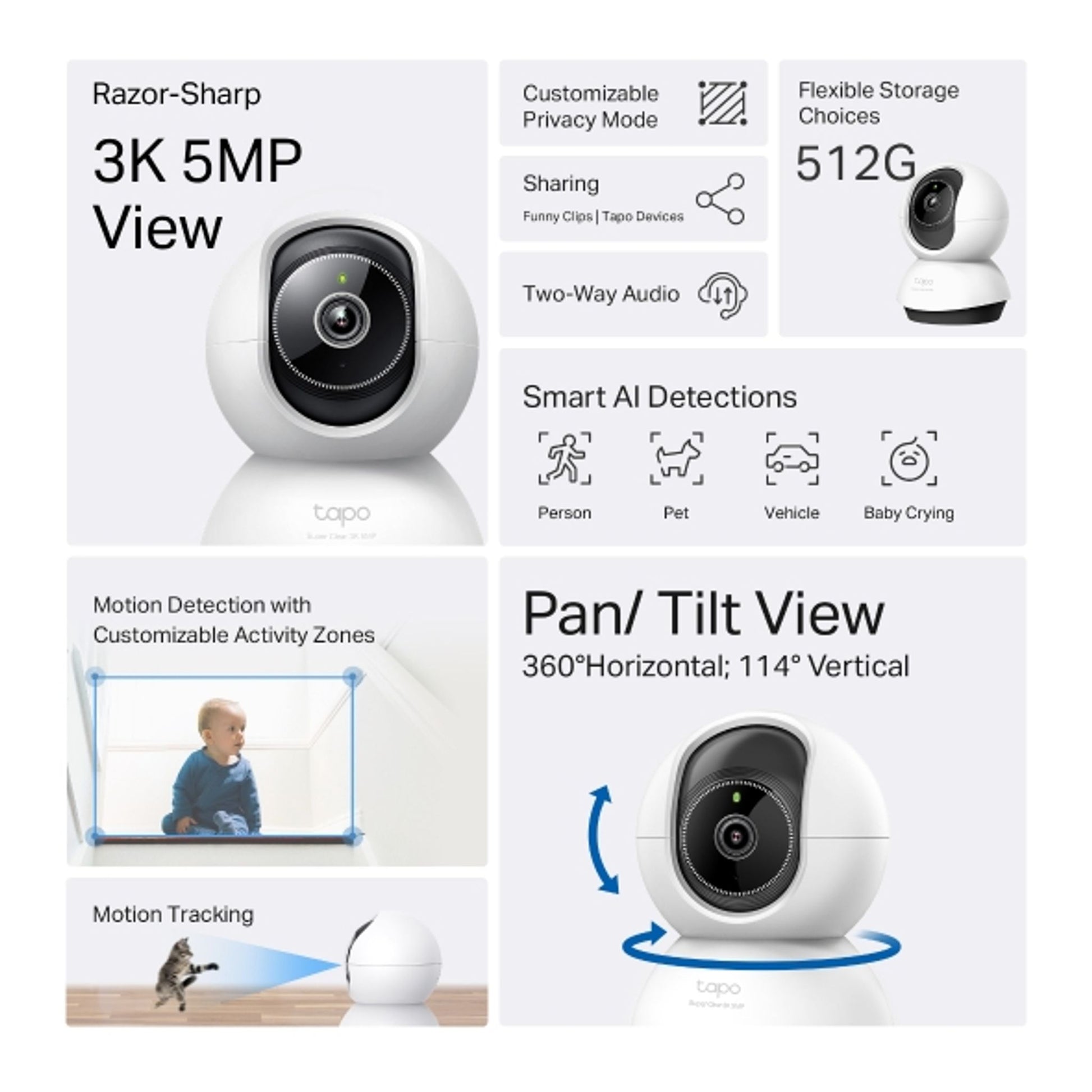 TP-Link TC74 Pan/Tilt AI Home Security 3K 5MP Wi-Fi Camera Horizontal 360° tl:f56dc9ba