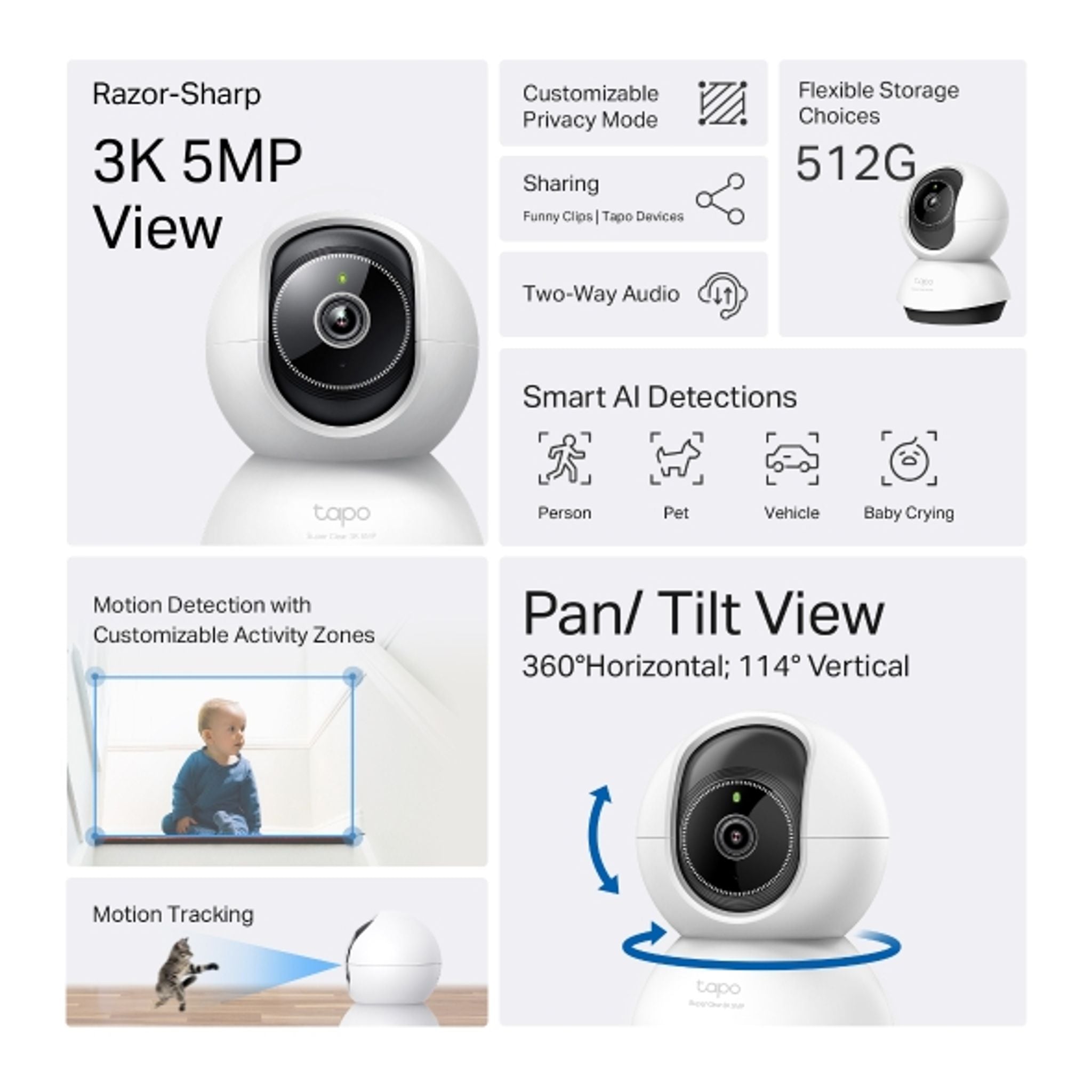 TP-Link TC74 Pan/Tilt AI Home Security 3K 5MP Wi-Fi Camera Horizontal 360° tl:f56dc9ba