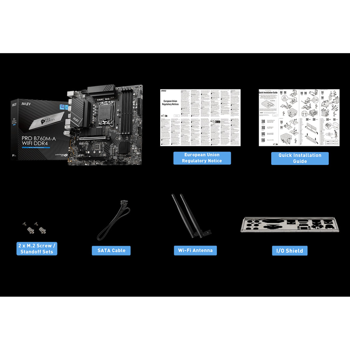 MSI PRO B760M-A WIFI DDR4 mATX Motherboard 4x DDR4 2x PCI-E x16 2x M.2 tl:b9f9a868