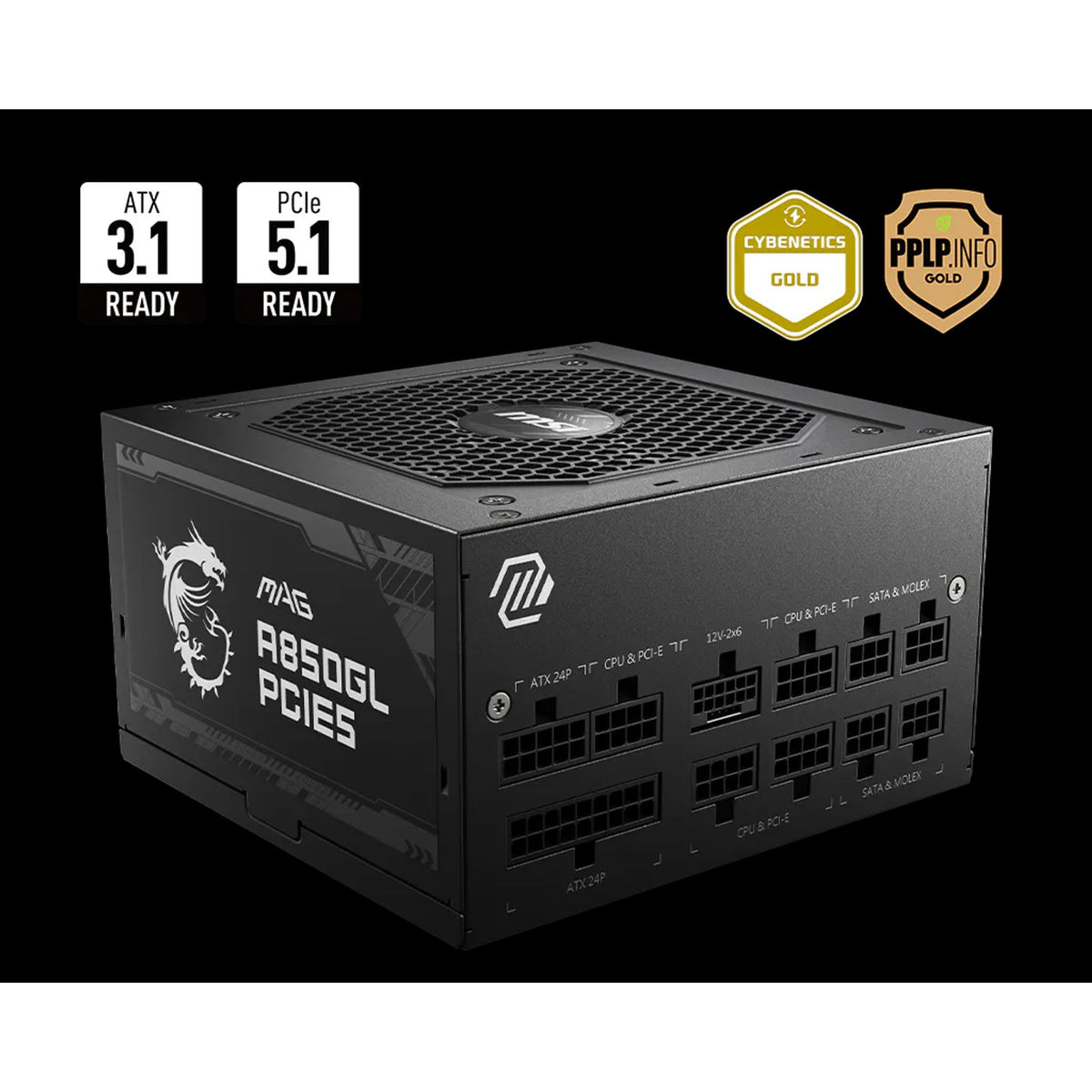 MSI MAG A850GL 850W ATX Gold Fully Modular PCIe 5.0 Power Supply tl:4672fd2f