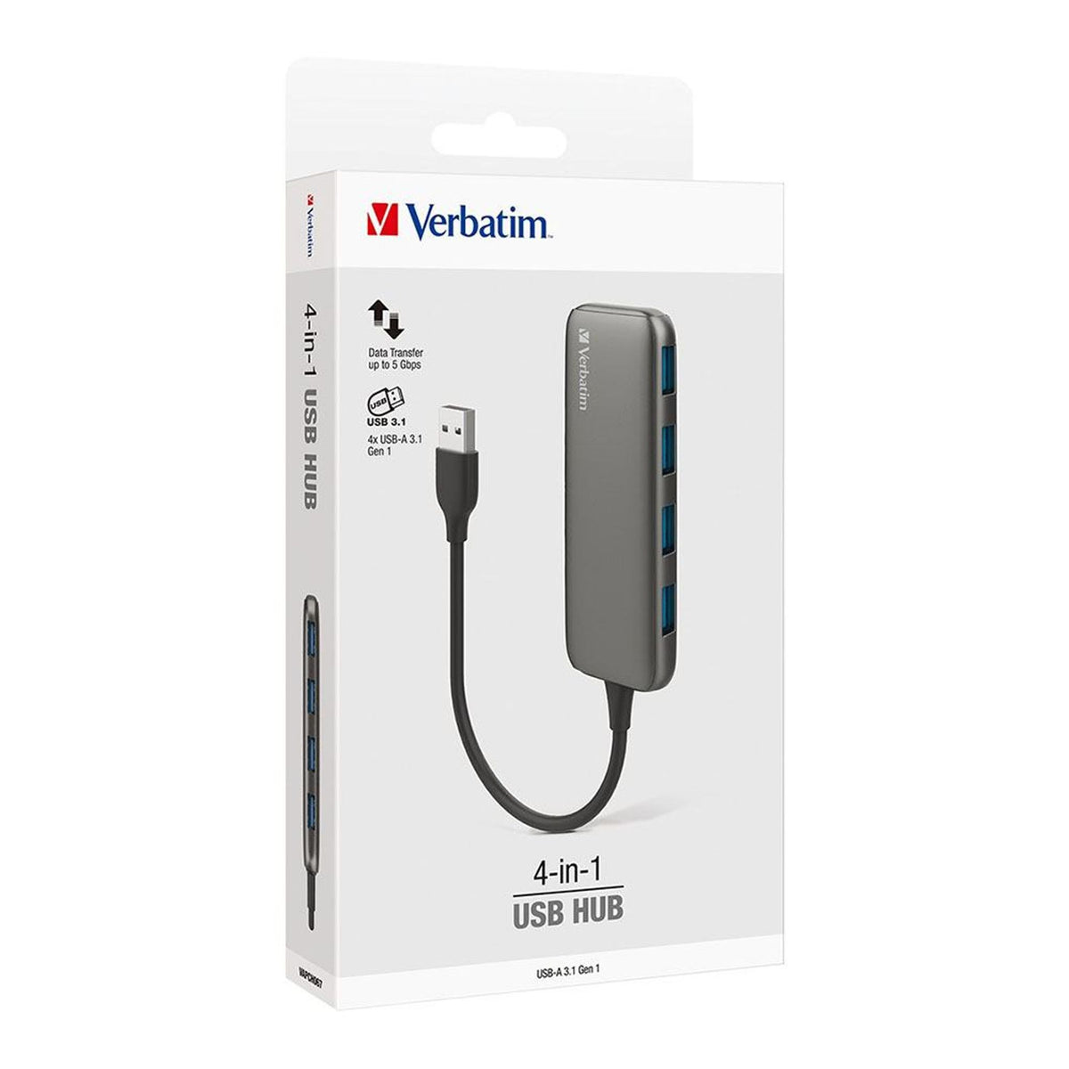 Verbatim USB Hub - USB 3.1 (Gen 1) Type A - External - Grey - 4 Total USB