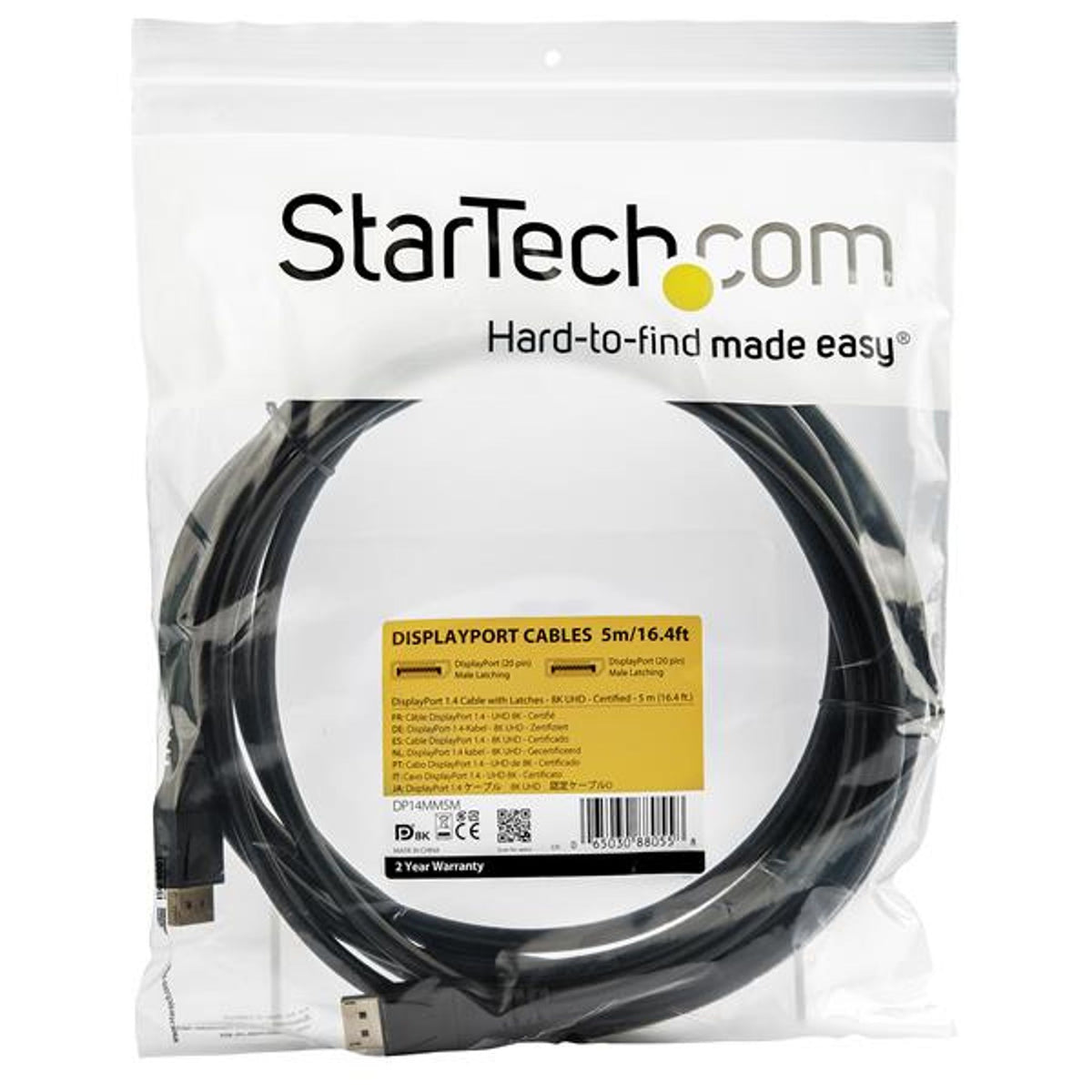 StarTech.com 5m DisplayPort 1.4 Cable 8K 60Hz HDR DP to DP