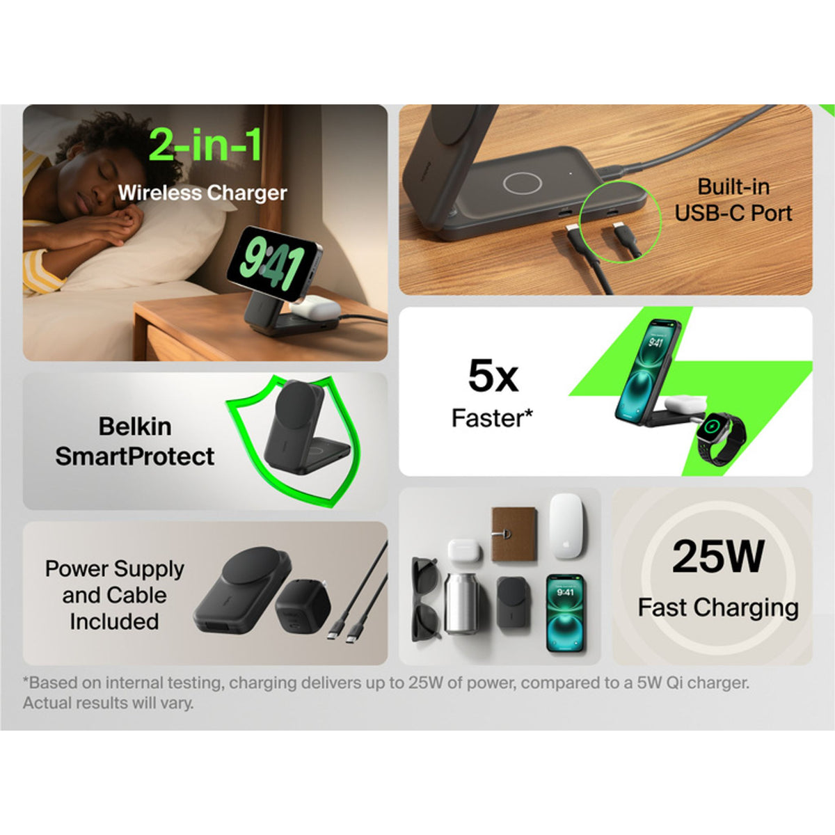 Belkin UltraCharge 2-in-1 Foldable Magnetic Wireless Charger With Qi2 45W USB-C Wall Charger Black tl:bc14f393