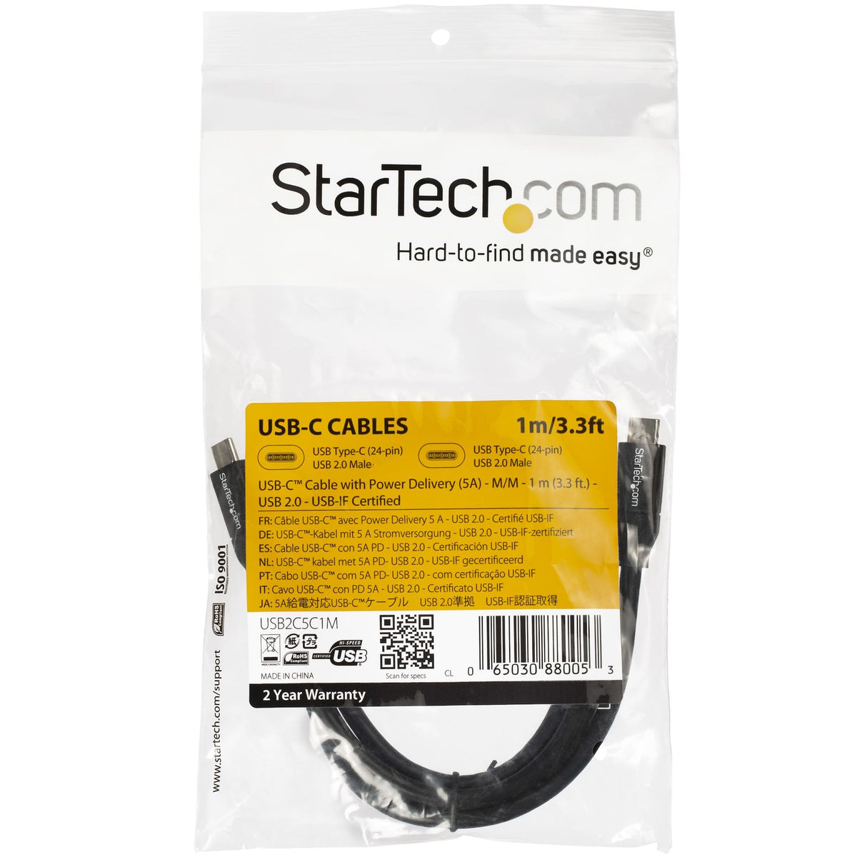 StarTech.com 1m USB-C to USB-C Cable 5A PD M/M USB-IF Certified USB 2.0