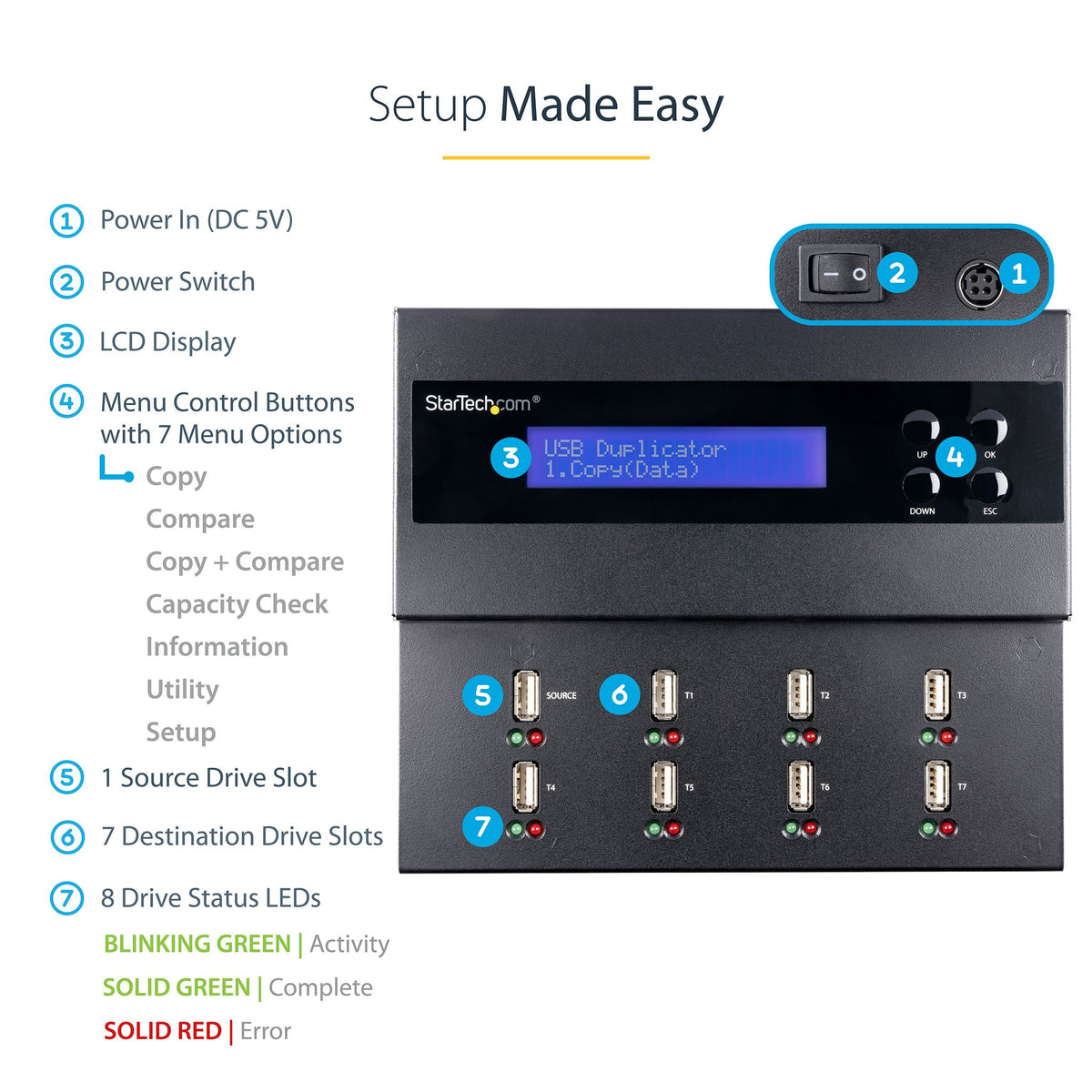 StarTech USB 1 to 7 Flash Drive Duplicator/Eraser USB 3.0 1.5GB/min