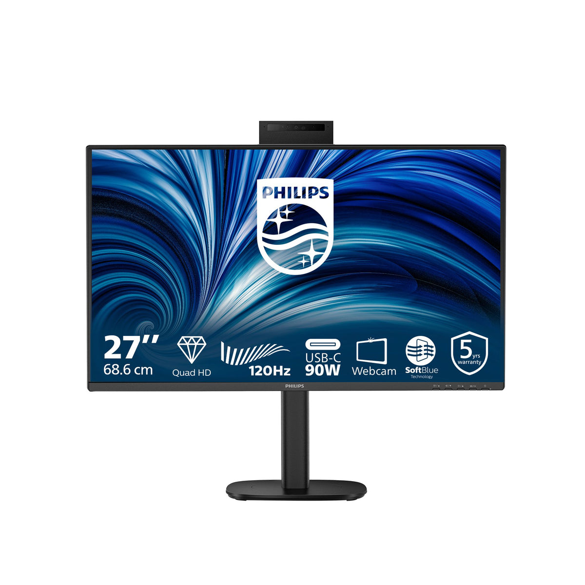 Philips 27B2U3601H 27" QHD USB-C Monitor DP HDMI RJ45 Pop-Up Webcam Speakers