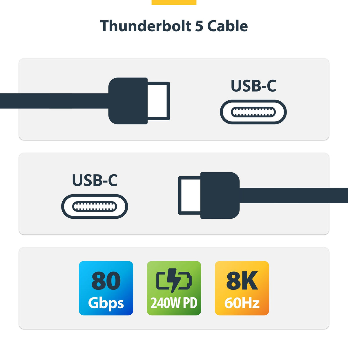 StarTech.com Thunderbolt 5 Cable 80Gbps 240W PD 8K USB-C-Compatible