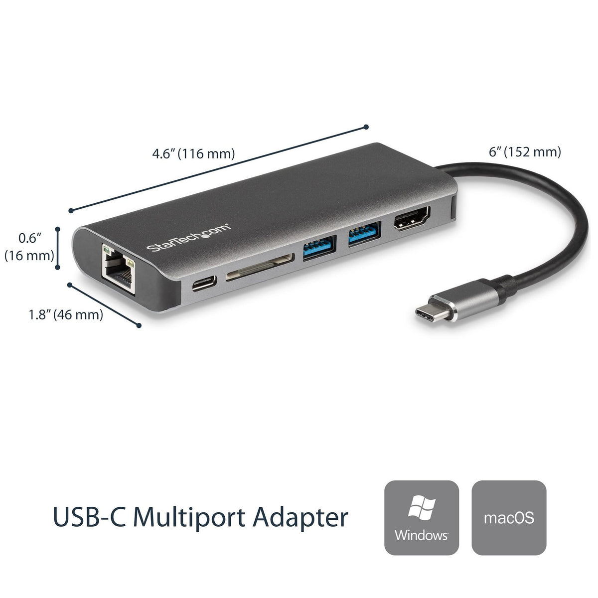 StarTech USB C Multiport Adapter 4K HDMI GbE 2x USB-A SD 100W PD