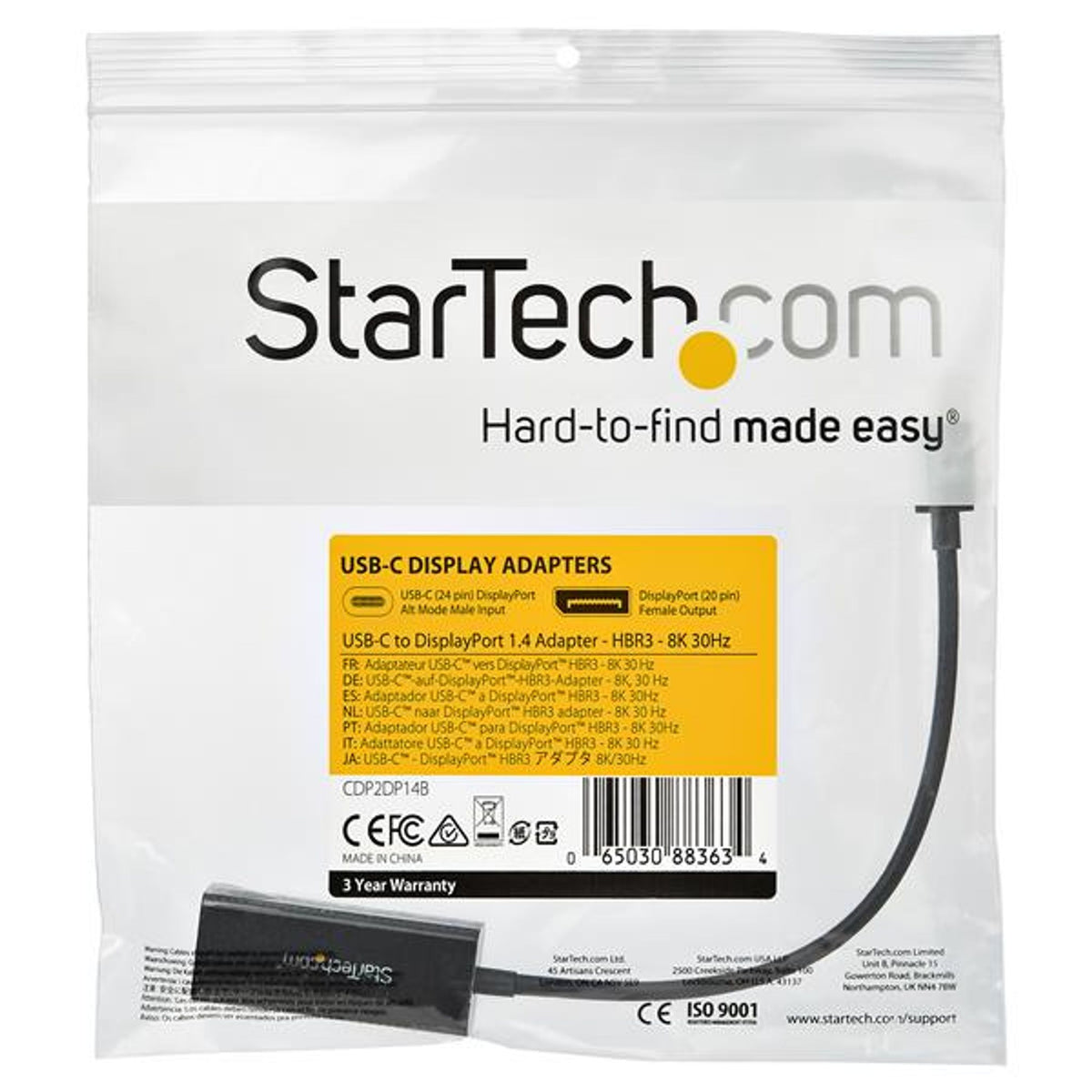 StarTech.com USB C to DisplayPort Adapter 8K 60Hz HDR