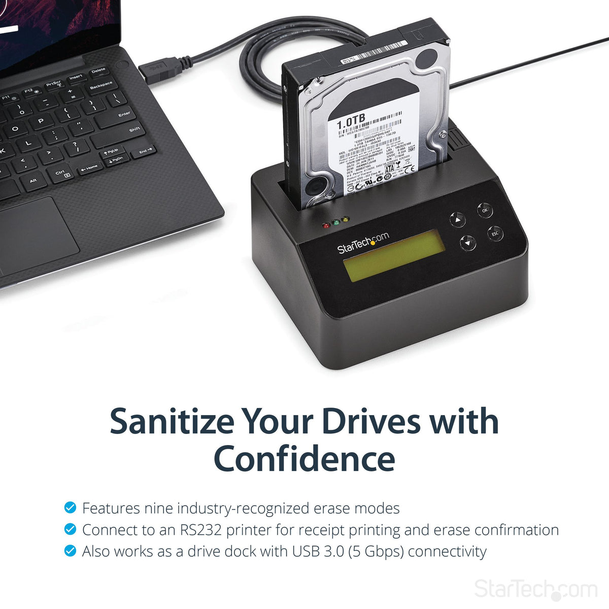 StarTech.com Single Bay SSD/HDD Hard Drive Eraser Standalone Wiper USB to SATA