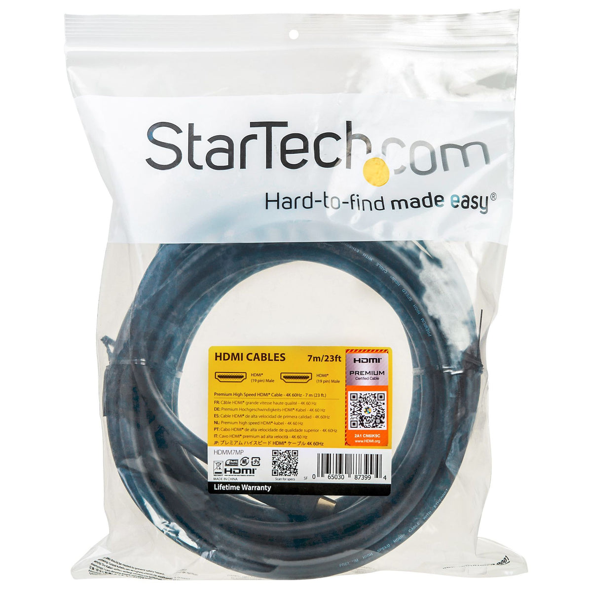 StarTech 7m Premium HDMI 2.0 Cable 4K 60Hz HDR Gold Plated