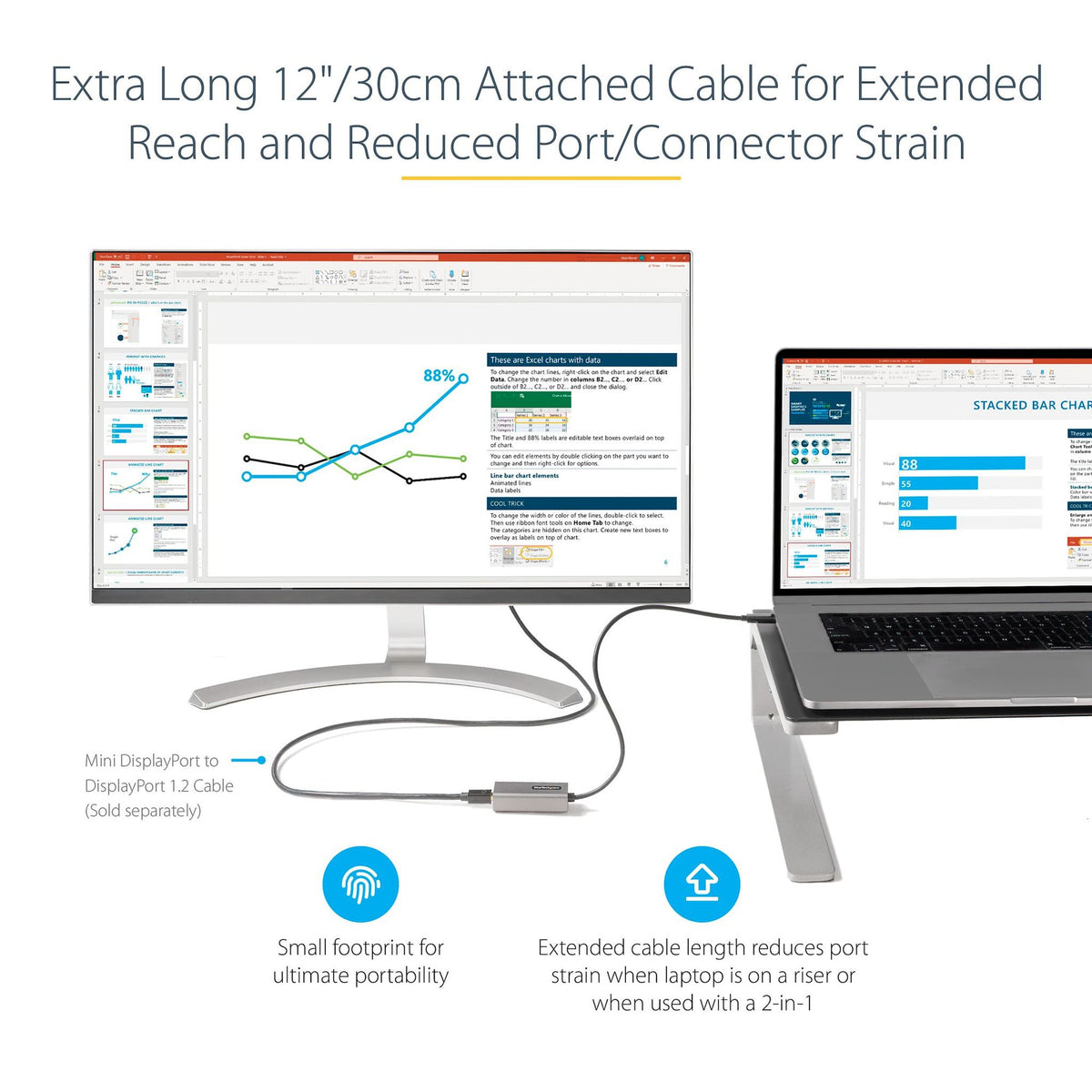 StarTech.com USB C to Mini DisplayPort Adapter 4K 60Hz 12" Cable DP 1.2