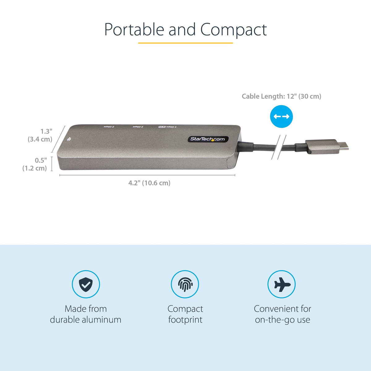 StarTech.com USB C Multiport Adapter HDMI 4K 60Hz 4xUSB 3.0 12" Cable