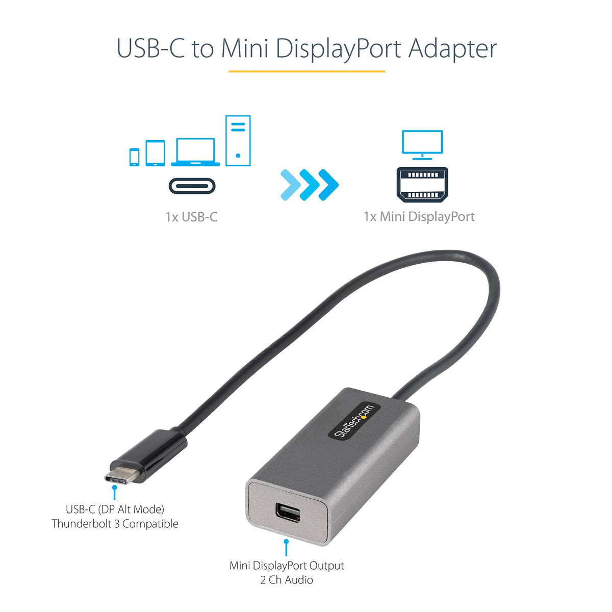 StarTech.com USB C to Mini DisplayPort Adapter 4K 60Hz 12" Cable DP 1.2