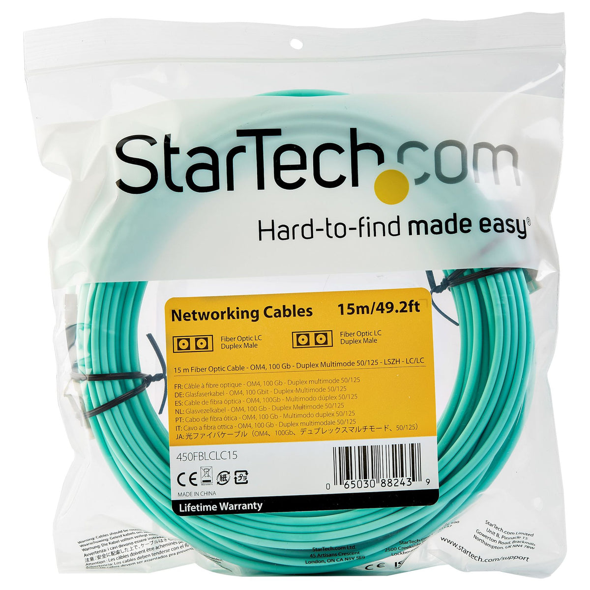 StarTech OM4 15m LC/UPC Multimode Fiber Optic Cable 50/125µm LSZH