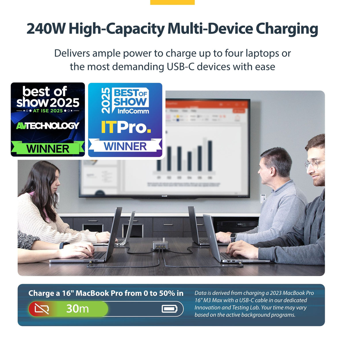 StarTech 4-Port USB-C Charger 240W 140W EPR Locking Ports