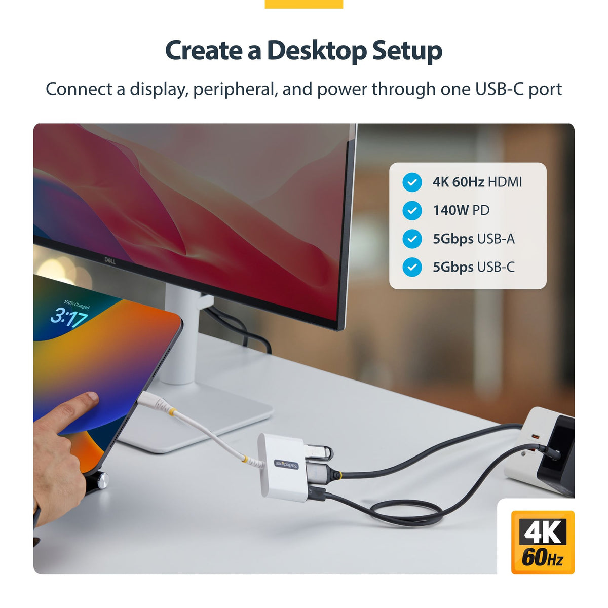 StarTech USB-C to HDMI Multiport Adapter 4K 60Hz 140W PD USB-A Hub