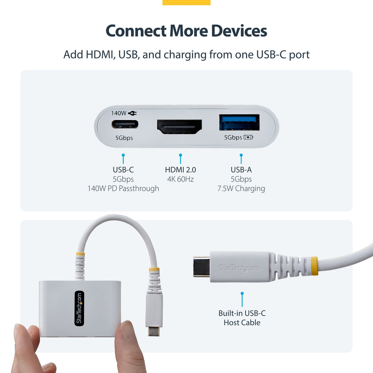 StarTech USB-C to HDMI Multiport Adapter 4K 60Hz 140W PD USB-A Hub