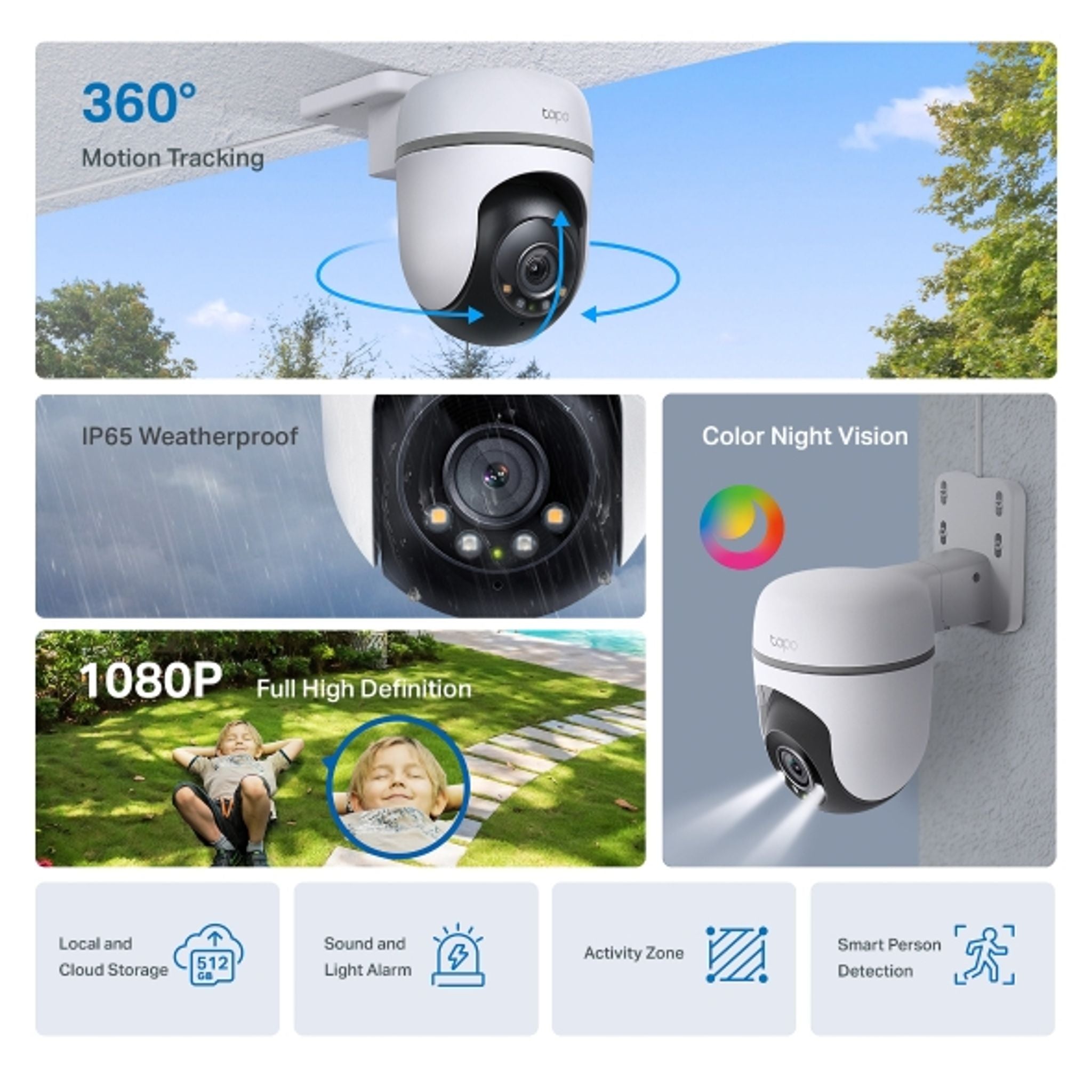 TP-Link TC40 Outdoor 1080p Pan/Tilt Wi-Fi Camera Horizontal 360° Smart AI Detection tl:e6140d0c
