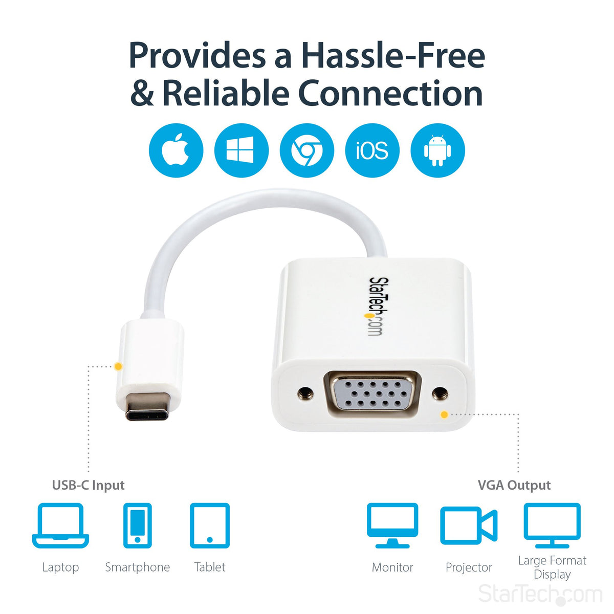 StarTech.com USB-C to VGA Adapter Thunderbolt 3 Compatible White
