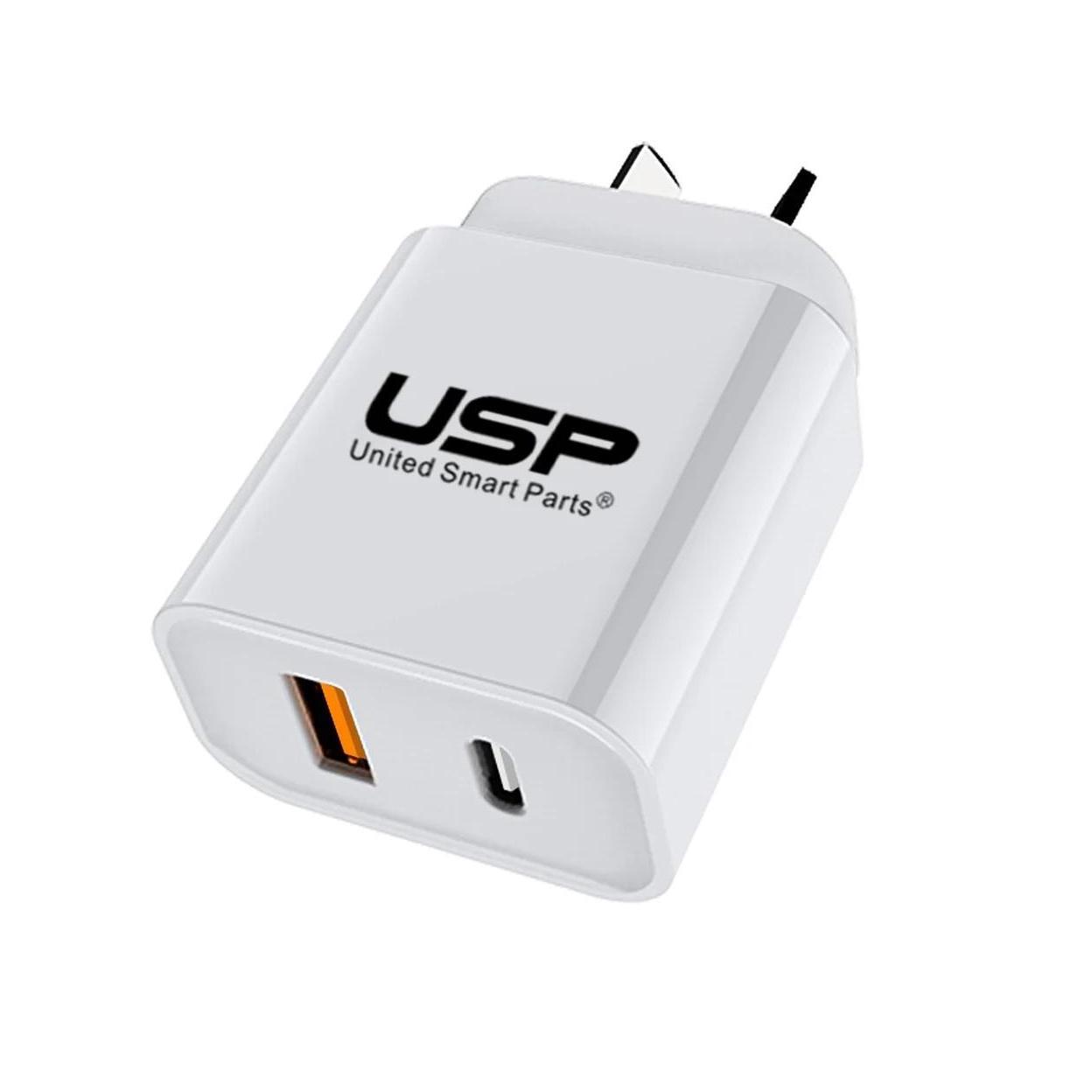 USP 20W Dual Port USB-C PD Wall Charger White