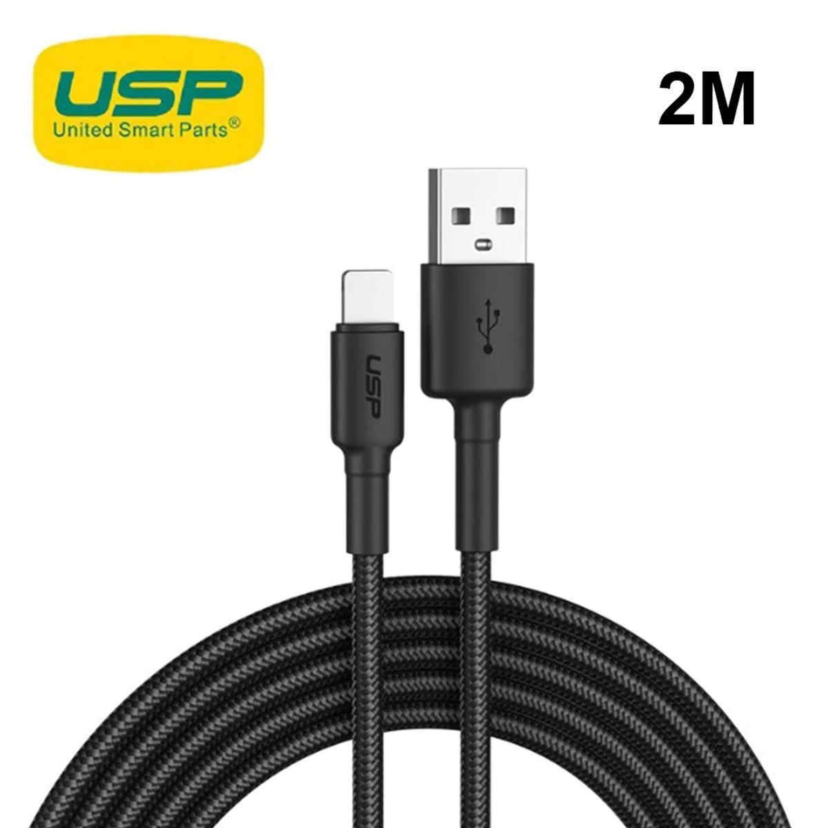 USP BoostUp Braided Lightning to USB-A Cable 2M Black 2.4A Rapid Charge Nylon