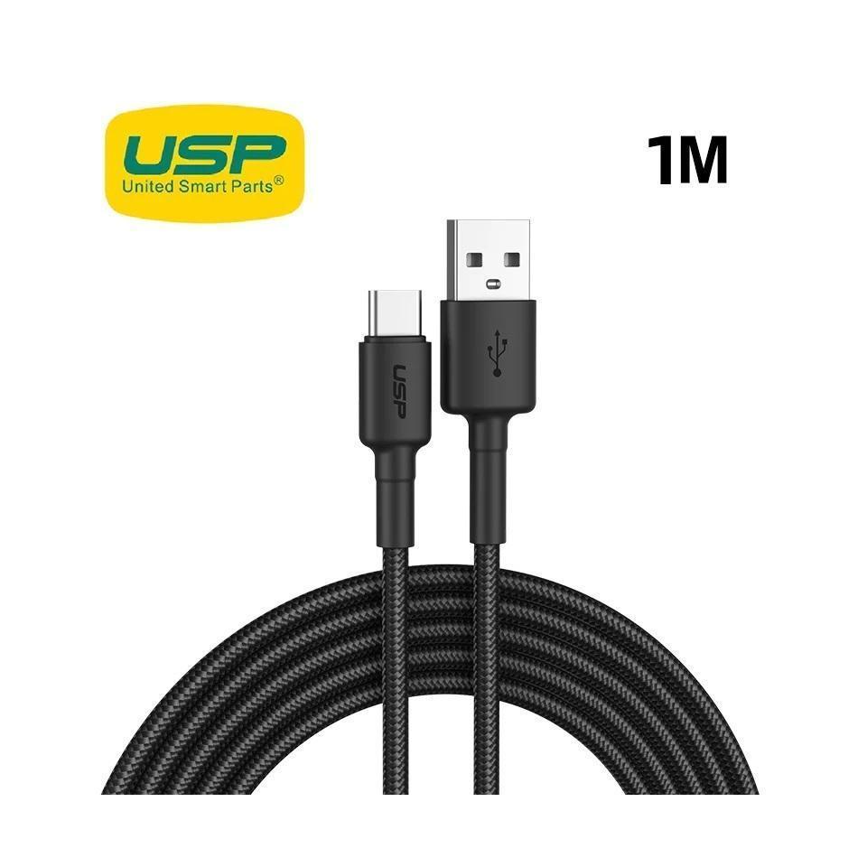USP BoostUp Braided USB-C to USB-A Cable 1M Black 3A Fast Charge